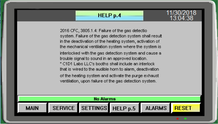 Extraction Booth Controller Screen Descriptions